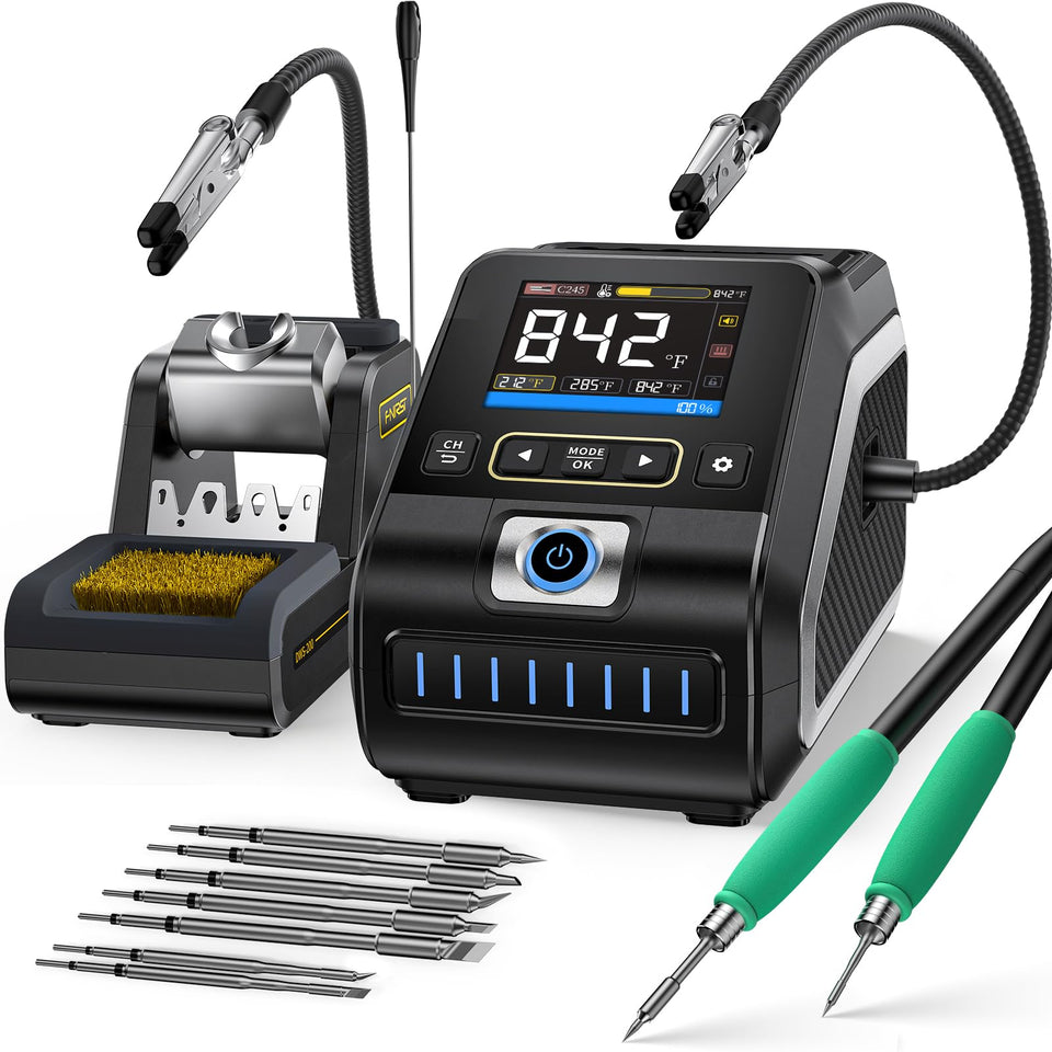FNIRSI DWS-200 on desk with full-color display for precise temperature readouts.