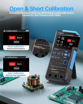 FNIRSI LC1020E 3-pin sockets and 5-slot jacks for precise Kelvin testing.
