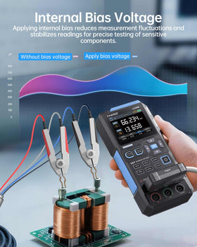 FNIRSI LC1020E adjustable test voltage supports flexible measurements.