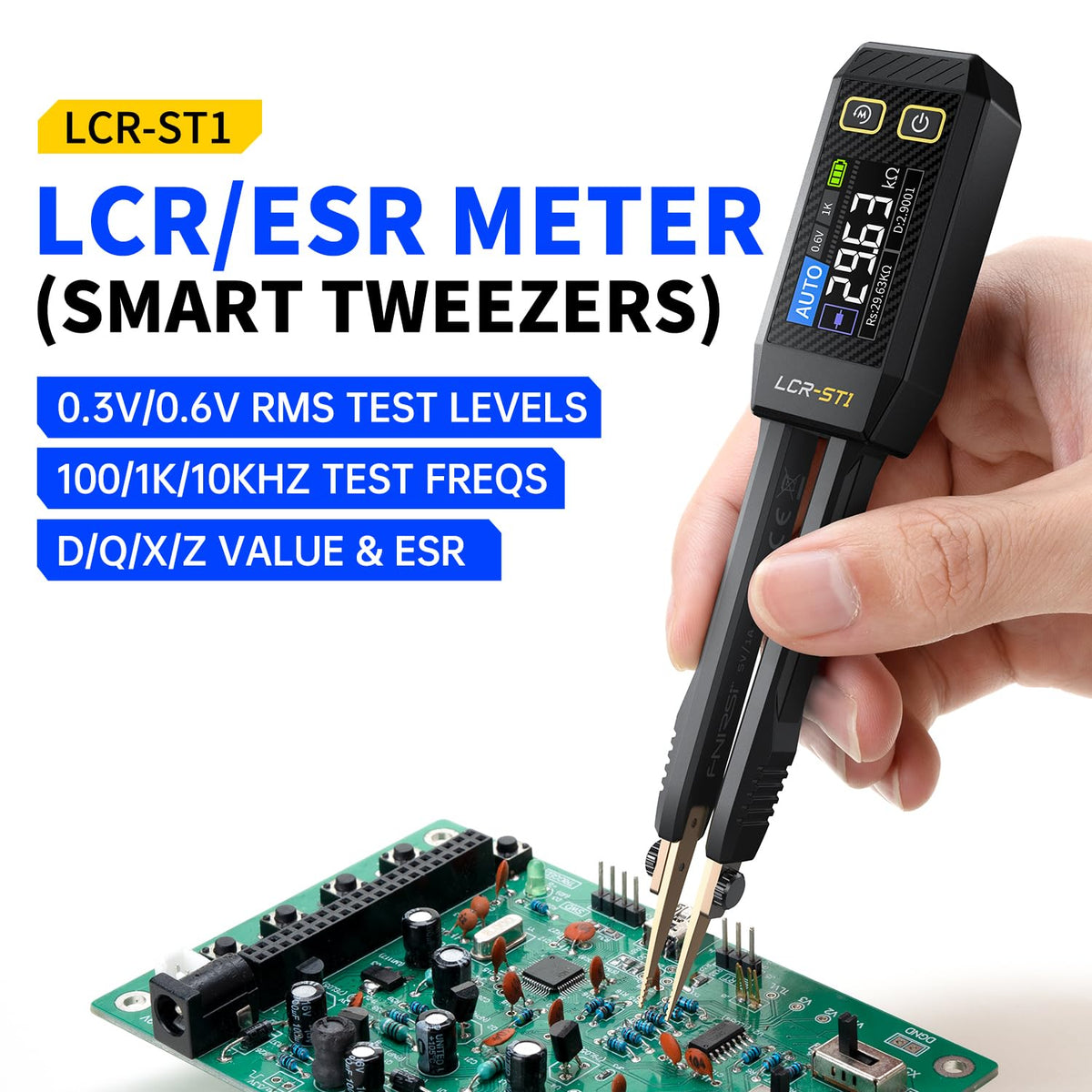 FNIRSI LCR-ST1 HD color display provides clear readouts.
