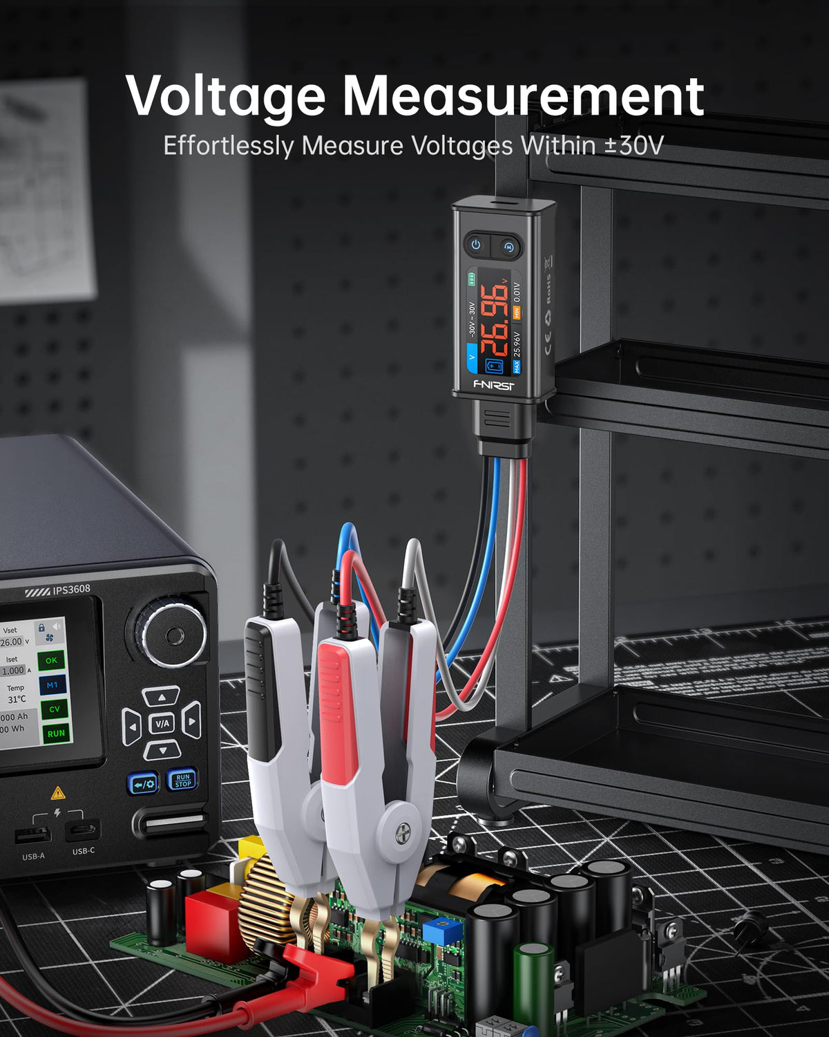 FNIRSI LCR-ST2 Kelvin clips ensure accurate lead contact