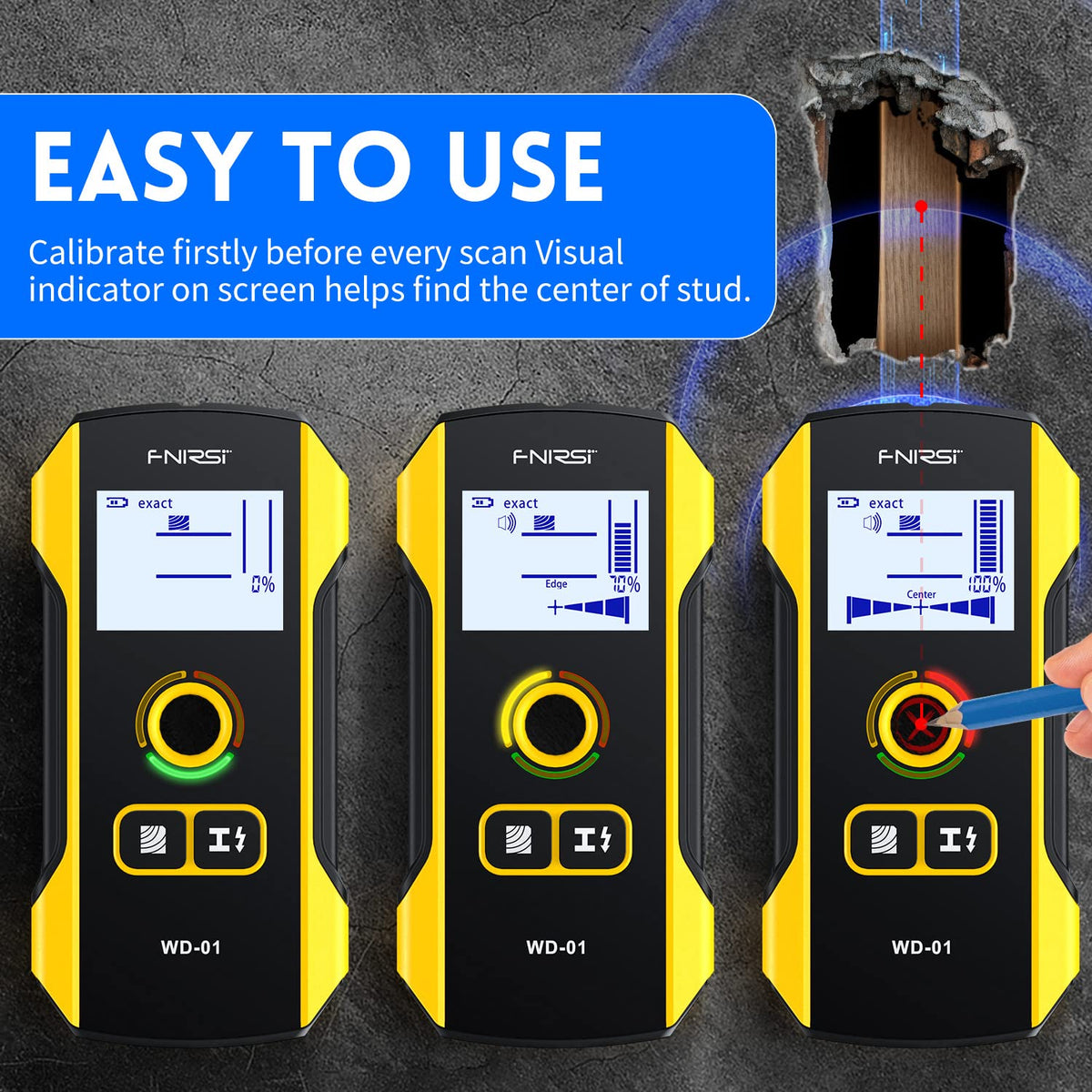 FNIRSI stud finder ferrous metal detection finds iron up to 4.7 inches behind surfaces