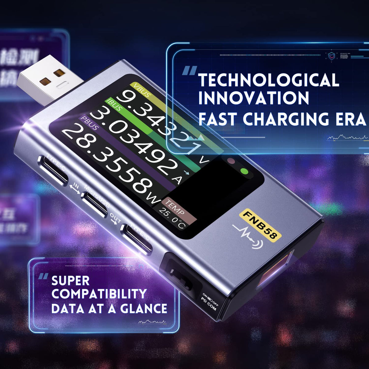 FNIRSI FNB58 detects fast charge protocols like PD and QC