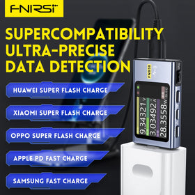 FNIRSI FNB58 LCD display shows voltage and current in real time