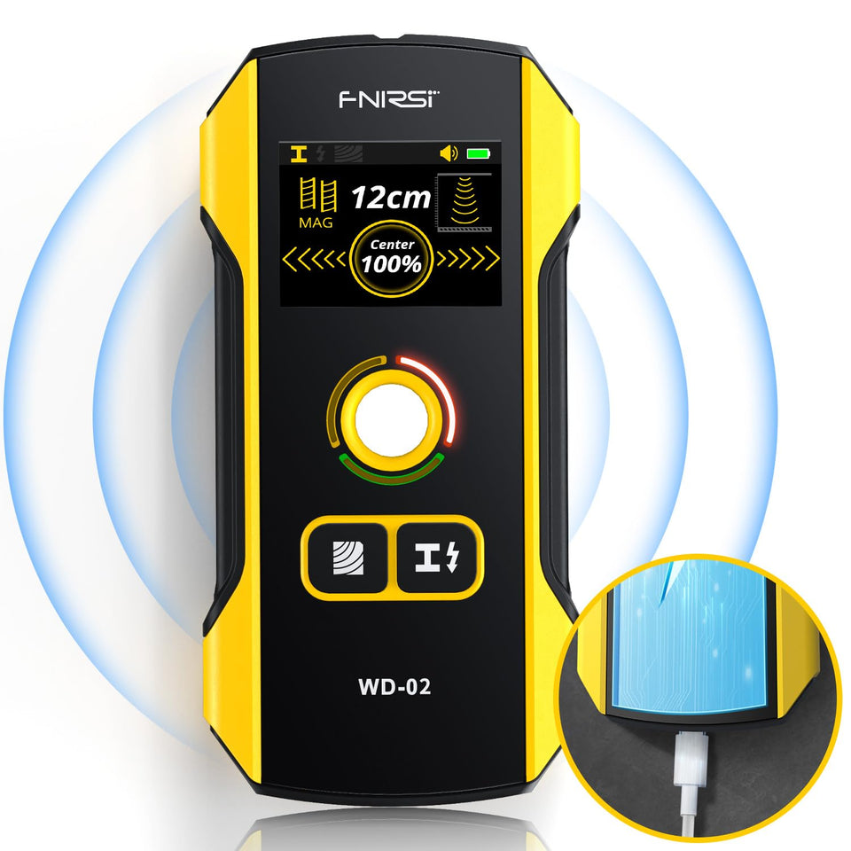 FNIRSI WD-02 LCD display shows precise stud location for quick, secure installation
