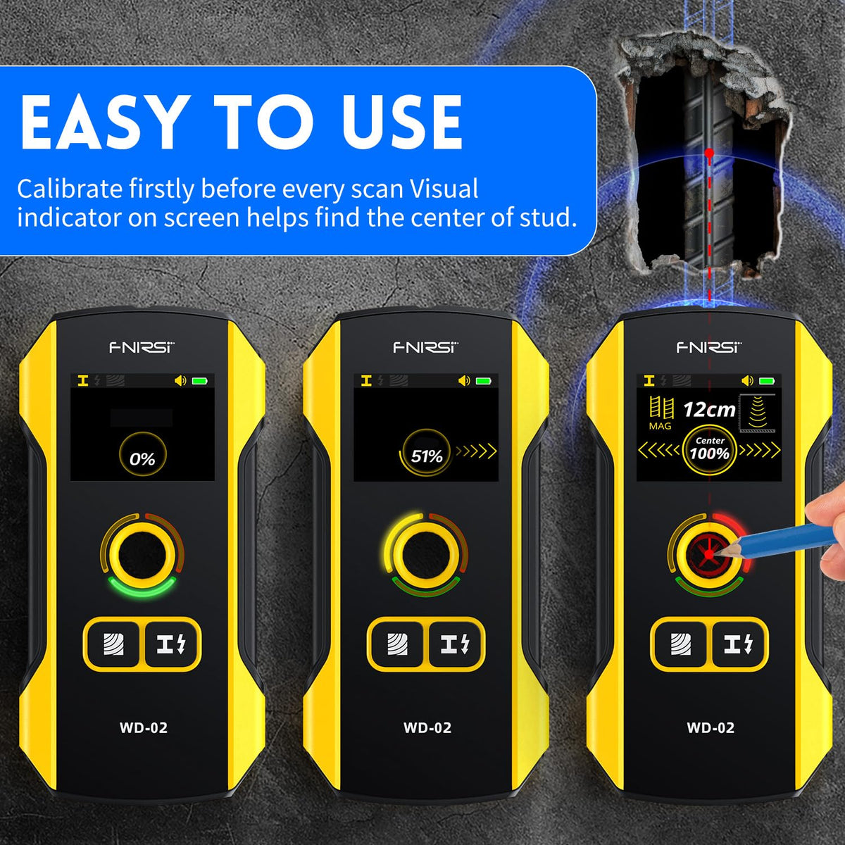 FNIRSI WD-02 metal detection finds metal studs and pipes behind walls for safer drilling