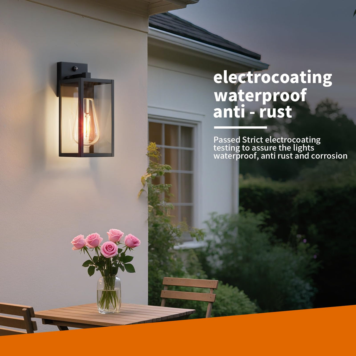 FNYUSLET black aluminum outdoor wall sconce with tempered glass