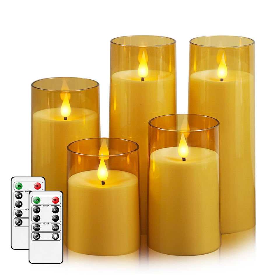 Fo32won amber LED pillar candle with warm glow for cozy living spaces.
