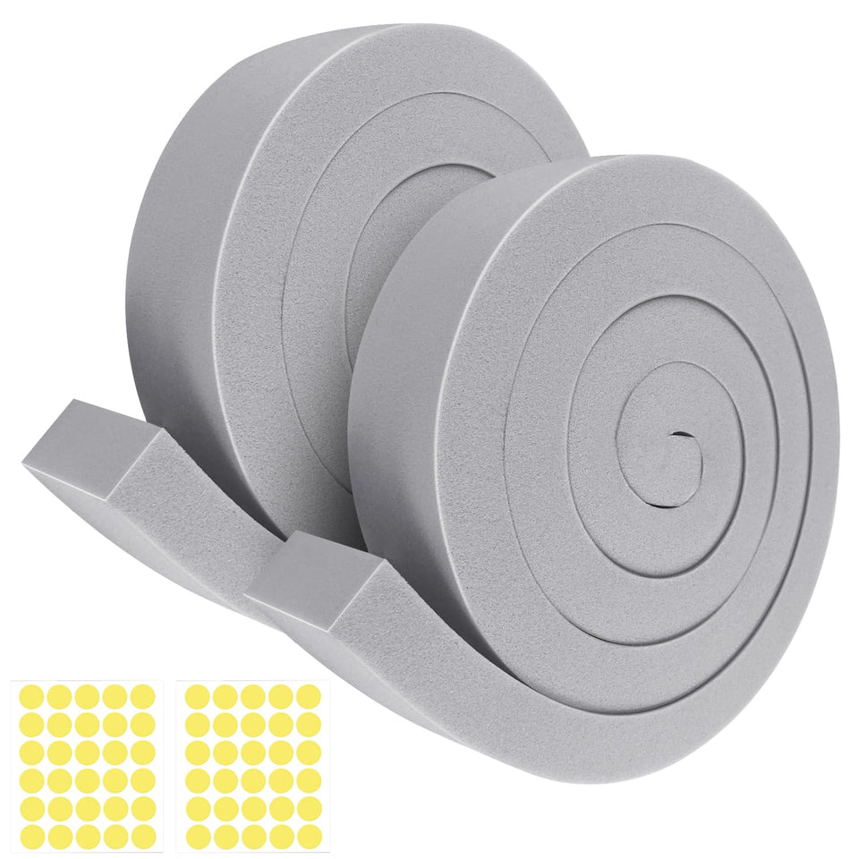 FoamJoy AC window seal kit with gray foam strips for tight gap sealing and dust reduction.