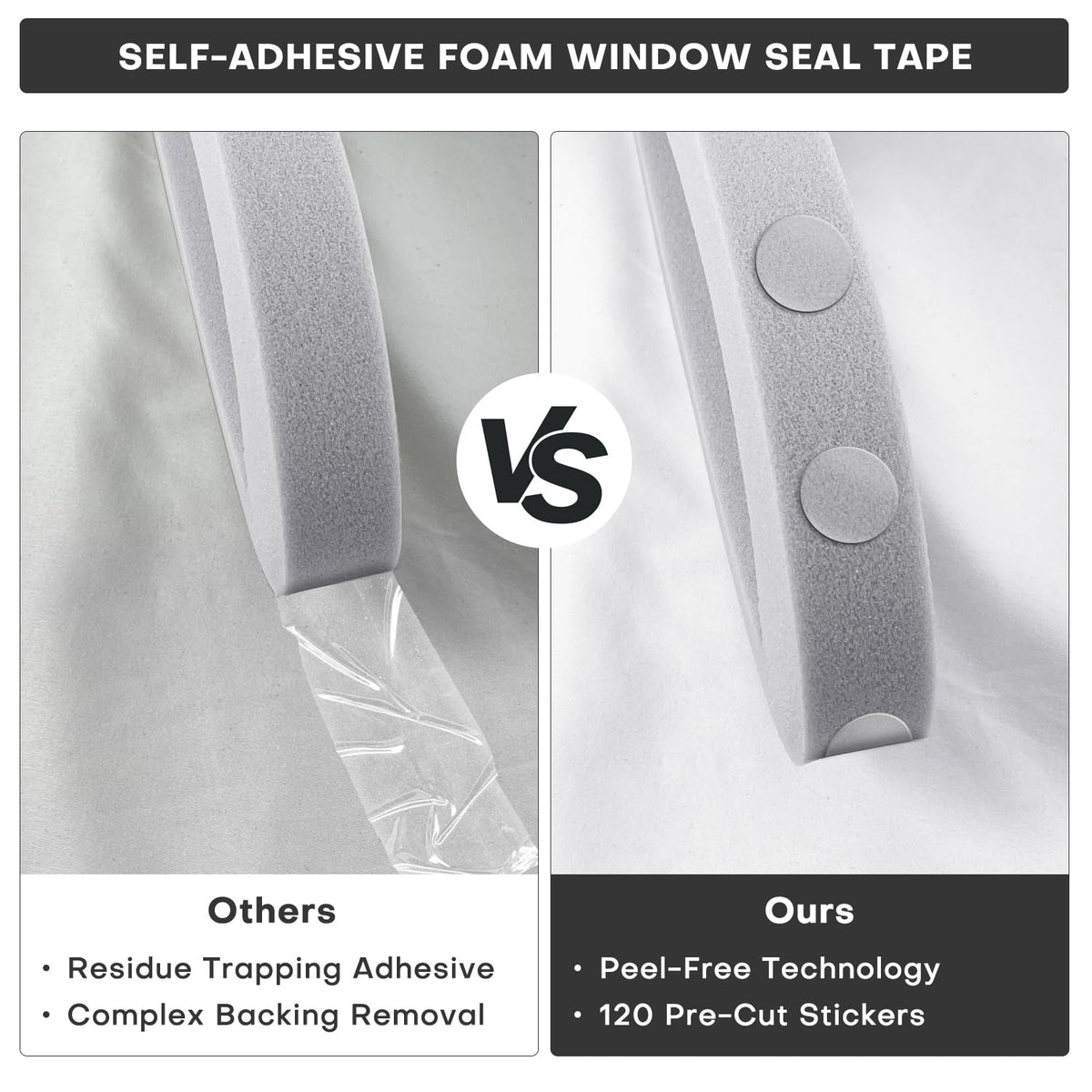 FoamJoy seal blocks 0.1–3 inch gaps to reduce drafts.