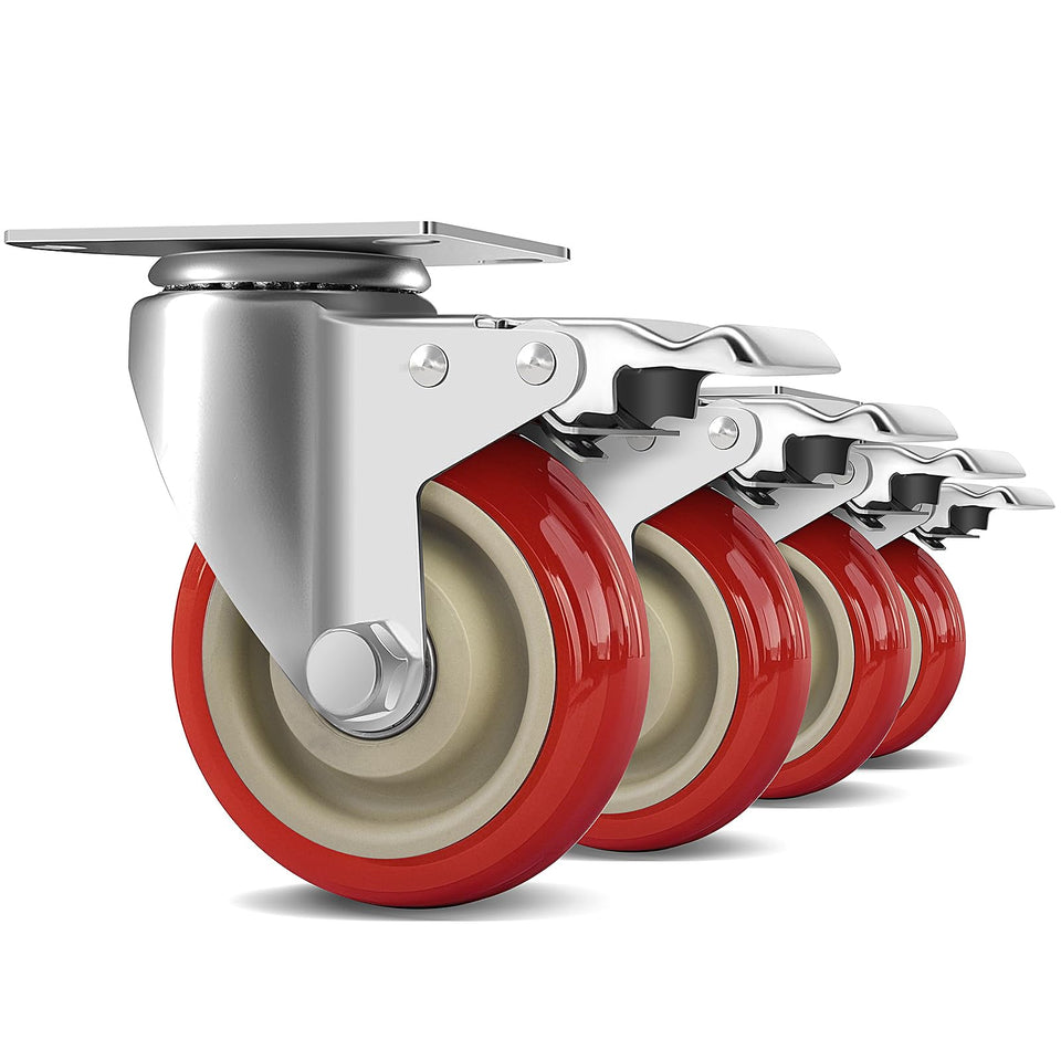 FOCBUGU 4-inch heavy-duty caster front view with brake and locking