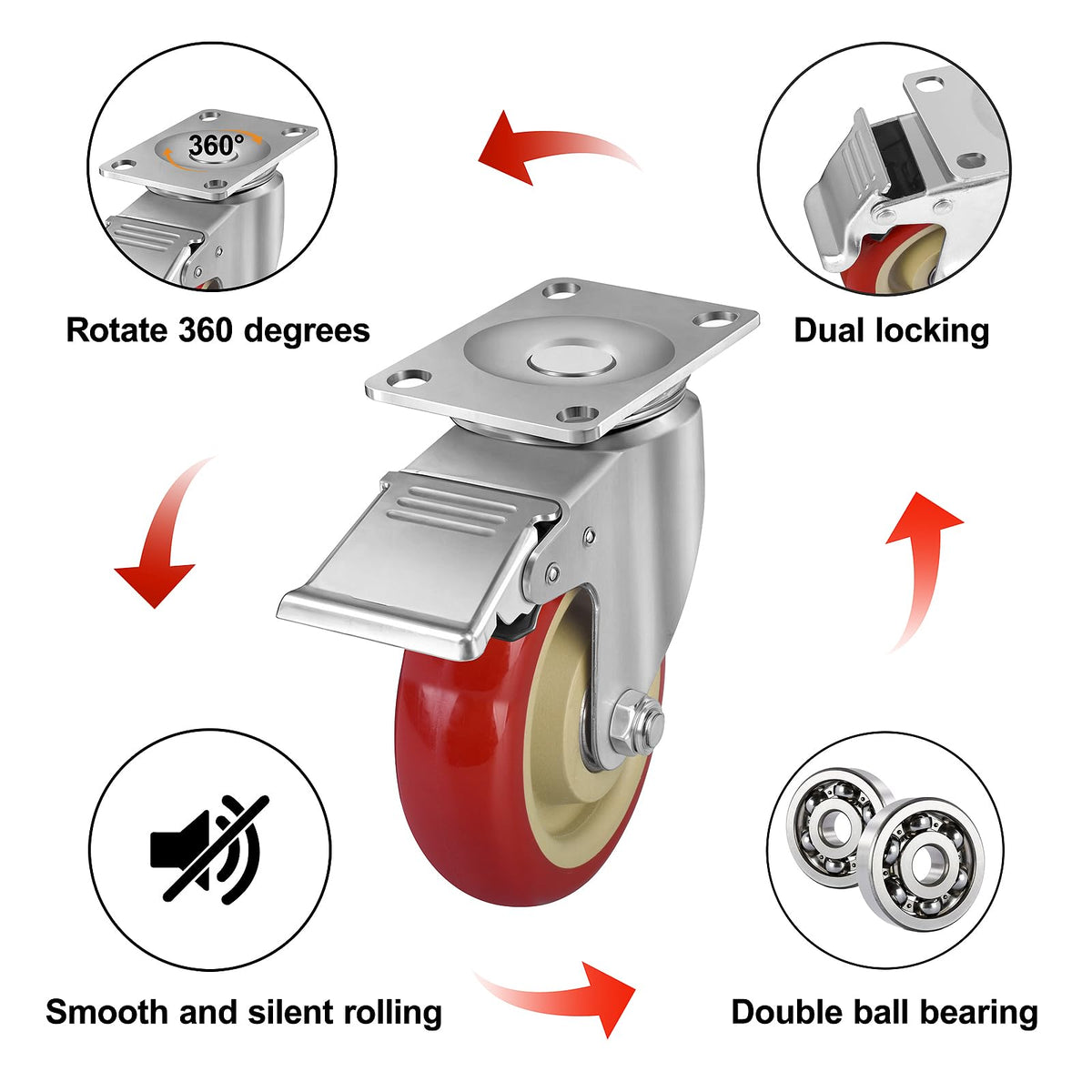 FOCBUGU caster wheel with brake engaged top view