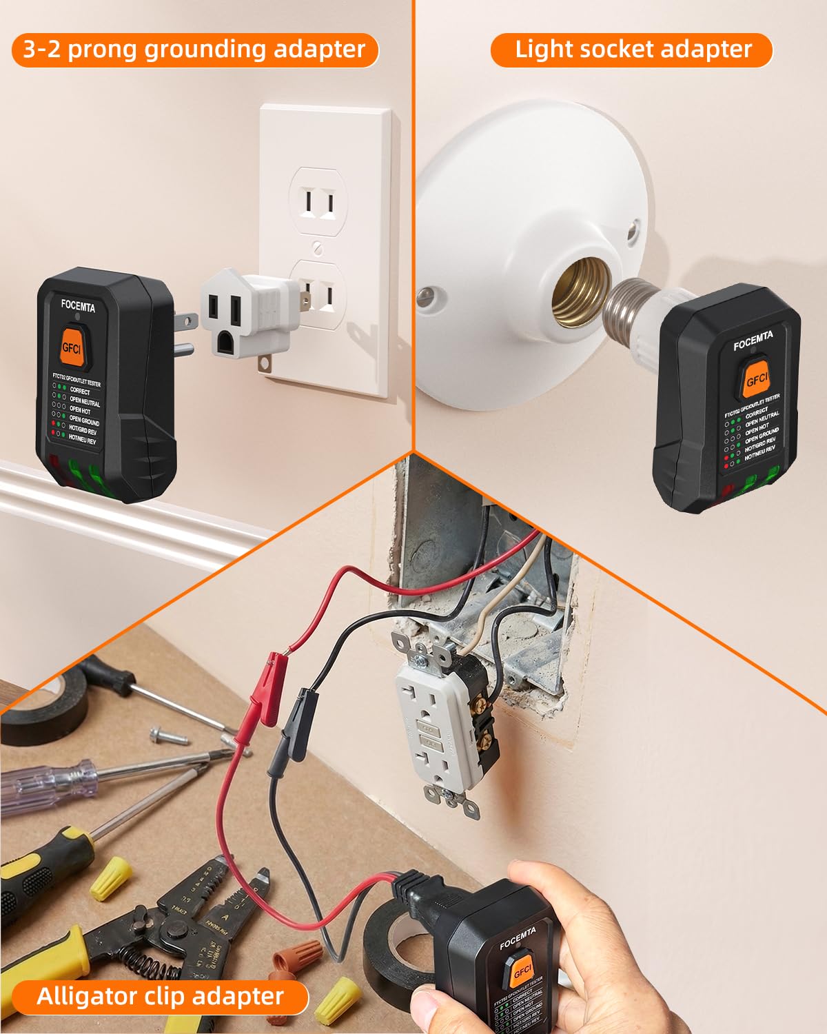 Focemta FTCT02 built-in LED flashlight illuminates dark panels during work.
