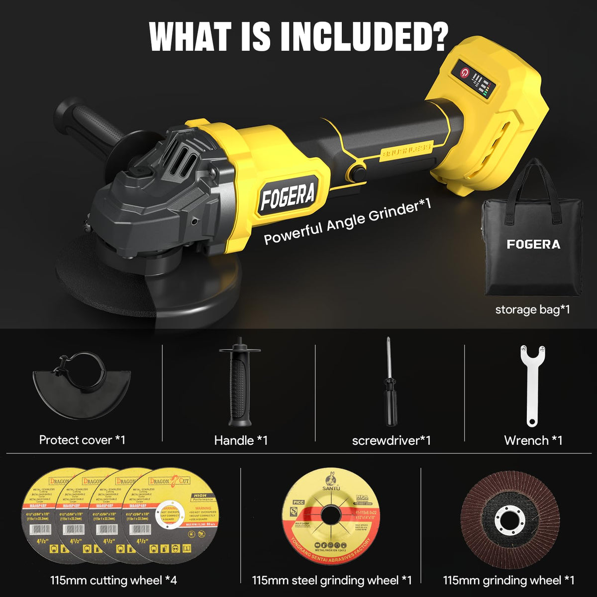 Fogera grinder handles rust removal and edge smoothing on metal surfaces.