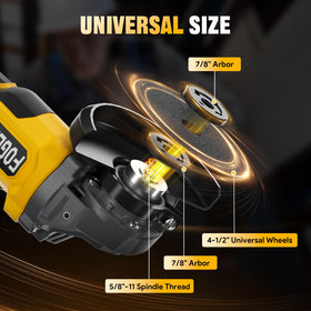 Fogera cordless angle grinder with 360-degree guard for safer sparks.