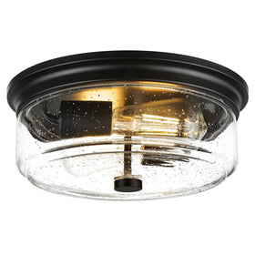 FOITTON black flush mount with seeded glass shade diffuses light softly.