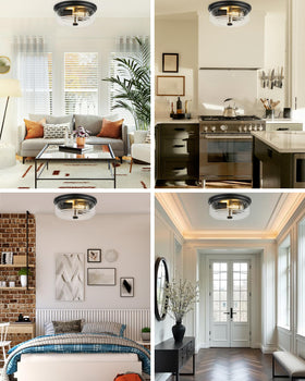 FOITTON two-light industrial fixture in matte black for modern kitchen lighting.