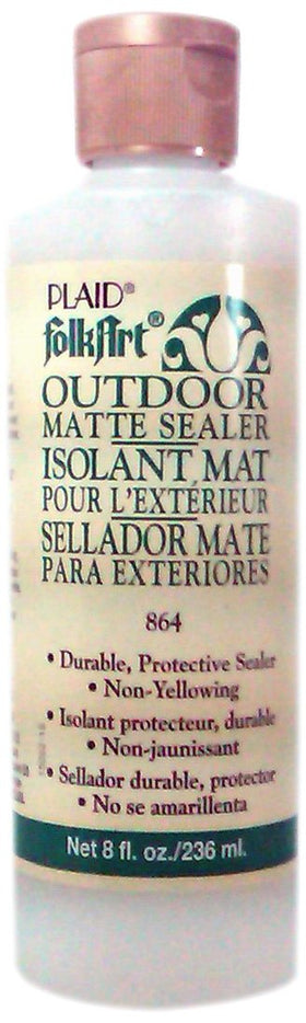 FolkArt Matte Outdoor Sealer 8 oz bottle protects painted surfaces with a clear, durable matte finish.