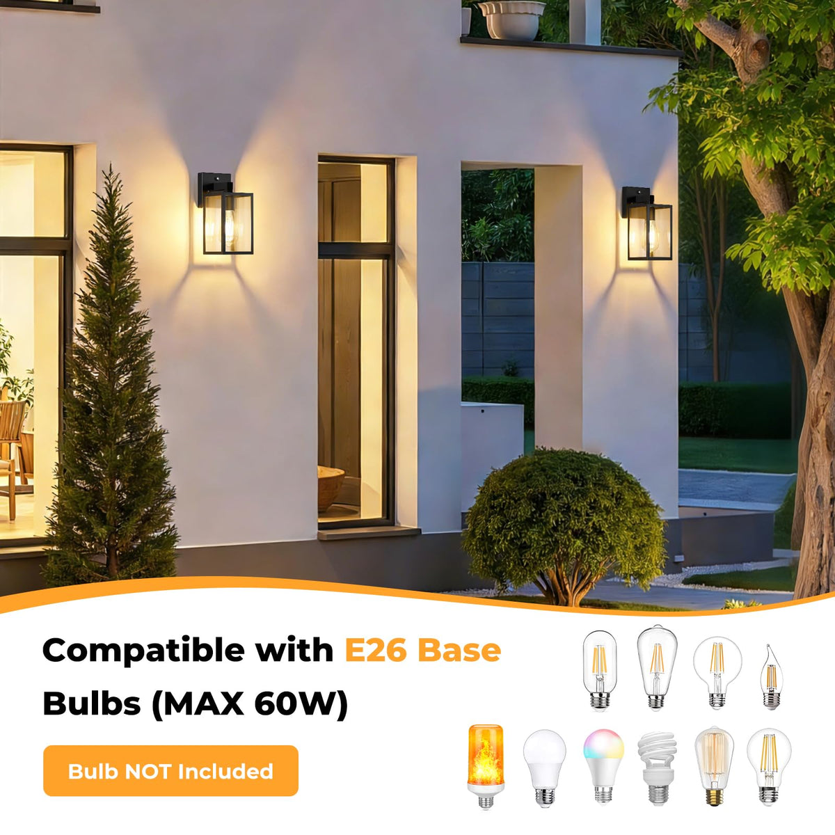FOLKSMATE 2-pack outdoor wall lights packaging highlights versatile mounting options