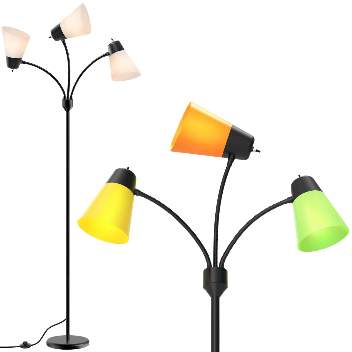 FOLKSMATE 3-light floor lamp with adjustable arc heads for versatile lighting