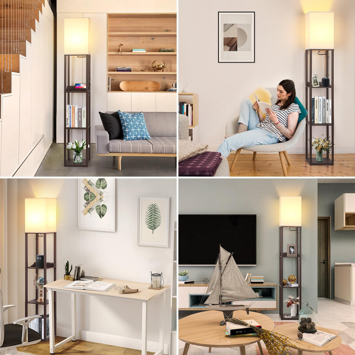 FOLKSMATE 63-inch height floor lamp with three shelves for display