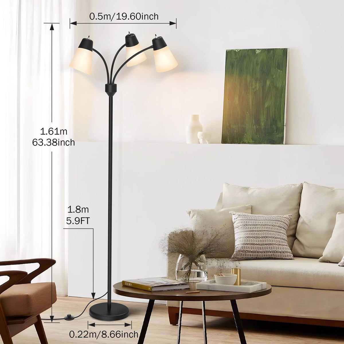 FOLKSMATE black finish floor lamp adds modern style to any room
