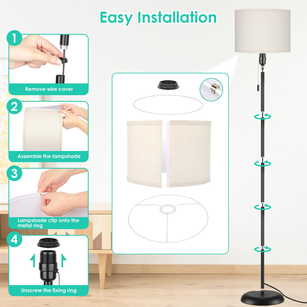 FOLKSMATE lamp beside the sofa provides quick reading light