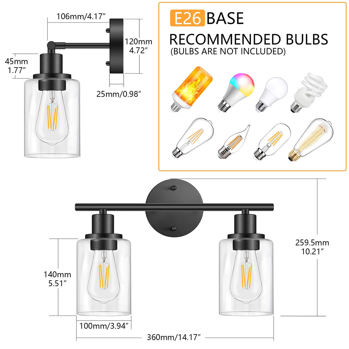 Folksmate clear glass shade showcases bulbs while protecting them