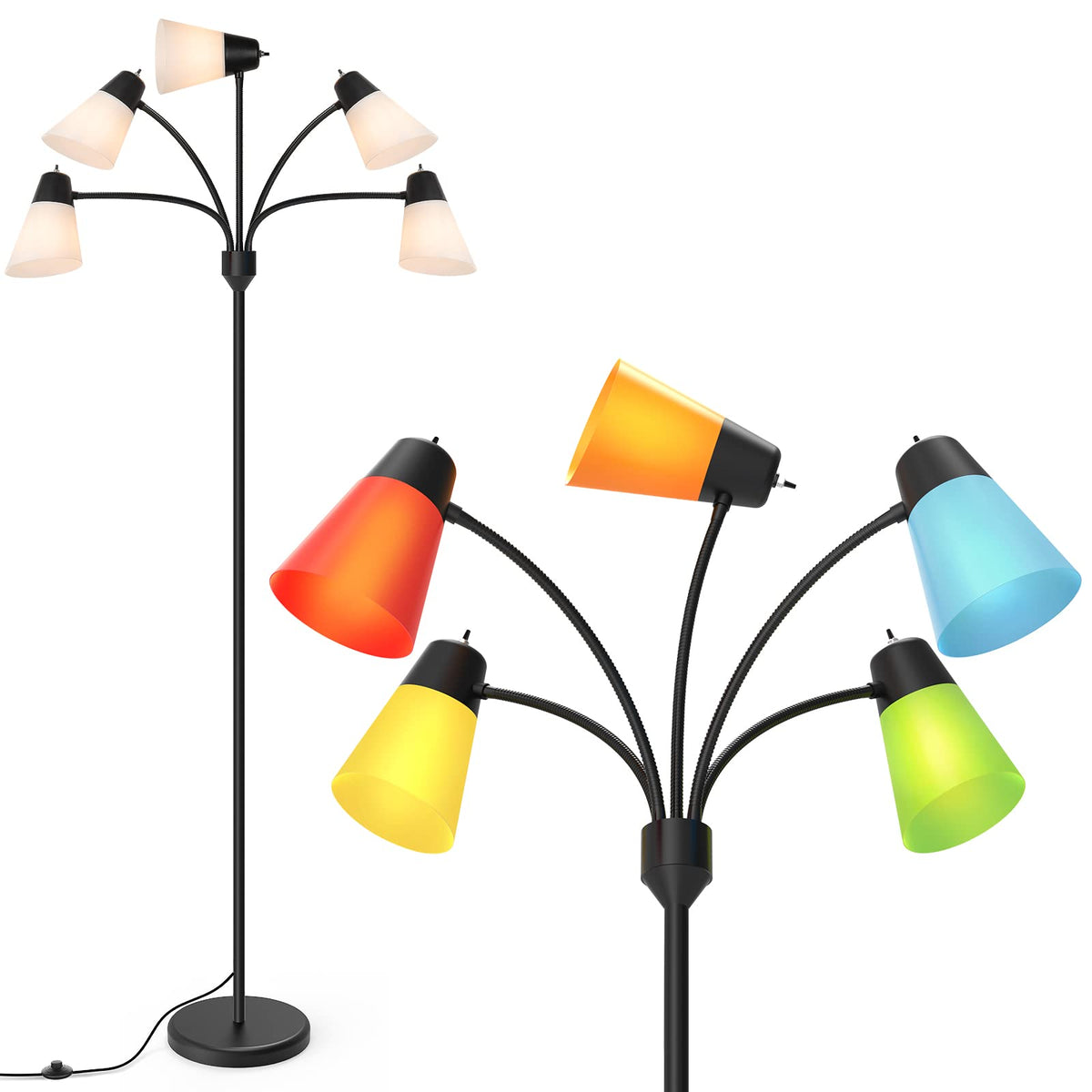 FOLKSMATE Medusa LED floor lamp with five adjustable arms for versatile lighting.