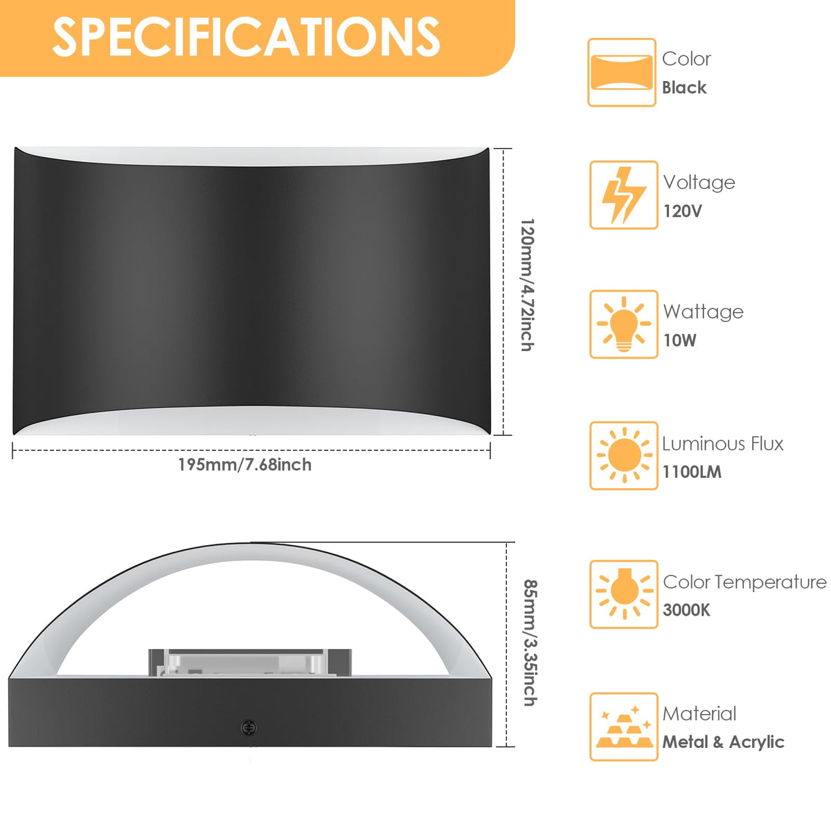 FOLKSMATE wall sconce matte black up-down light for balanced illumination