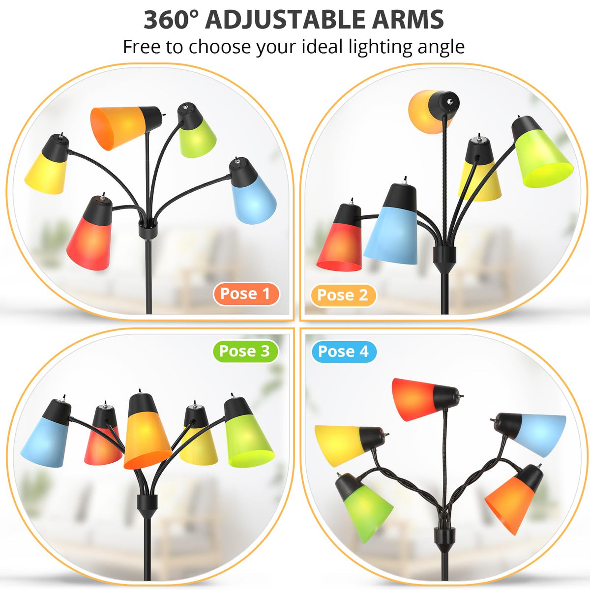 FOLKSMATE Medusa floor lamp showing independent head switches for targeted lighting.