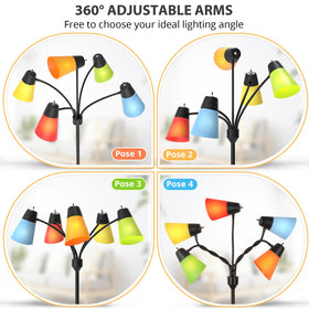FOLKSMATE Medusa floor lamp showing independent head switches for targeted lighting.