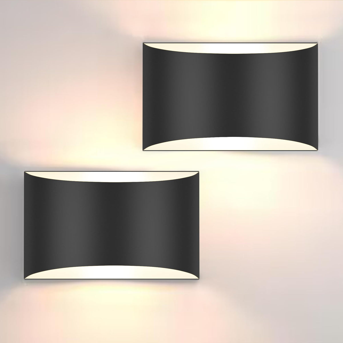 FOLKSMATE modern LED wall sconce in matte black front view with ambient glow