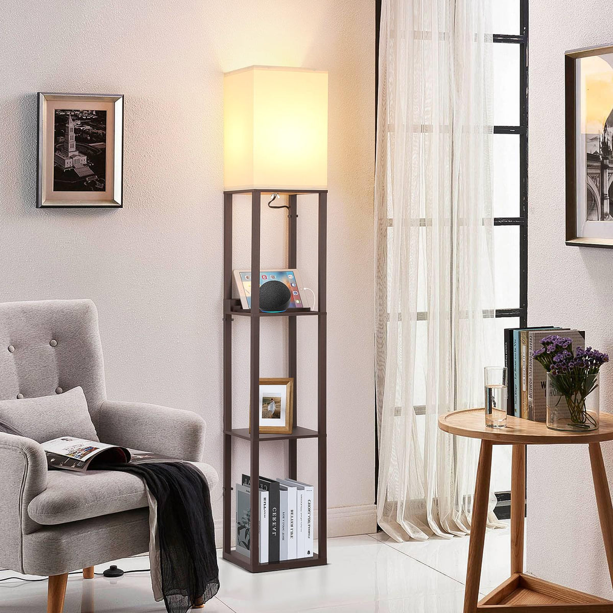 FOLKSMATE modern wooden-frame floor lamp blends farmhouse style
