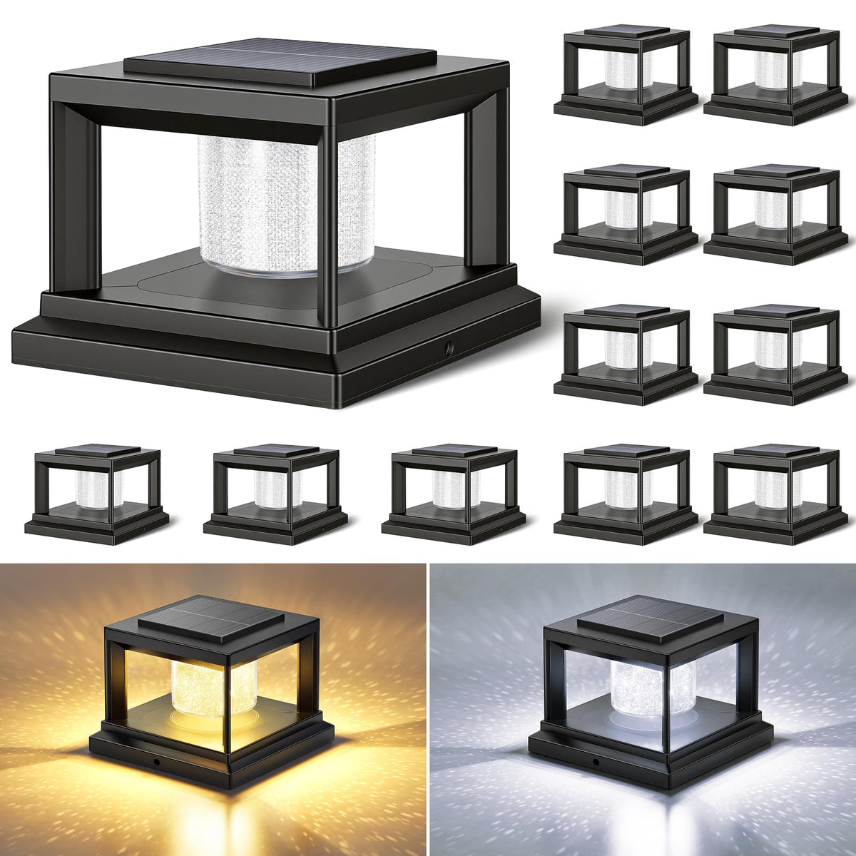 FOLKSMATE black housing post cap light blends with fence design
