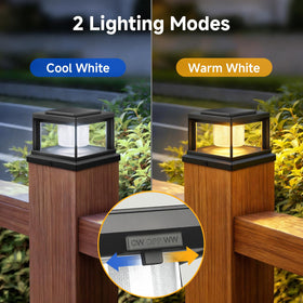 FOLKSMATE solar post cap light in cool white mode lighting a driveway