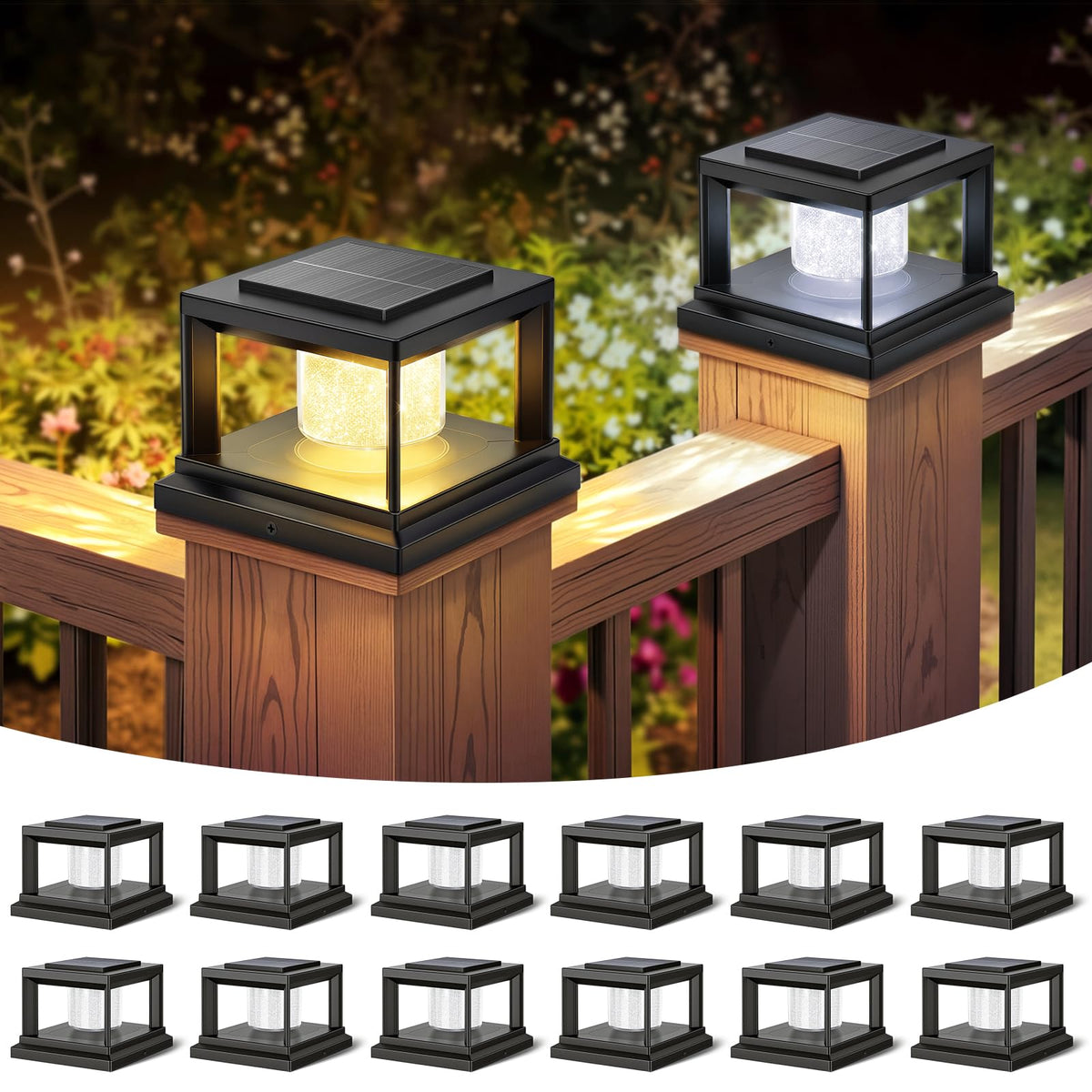 FOLKSMATE solar post cap light on a wooden post for safe night illumination