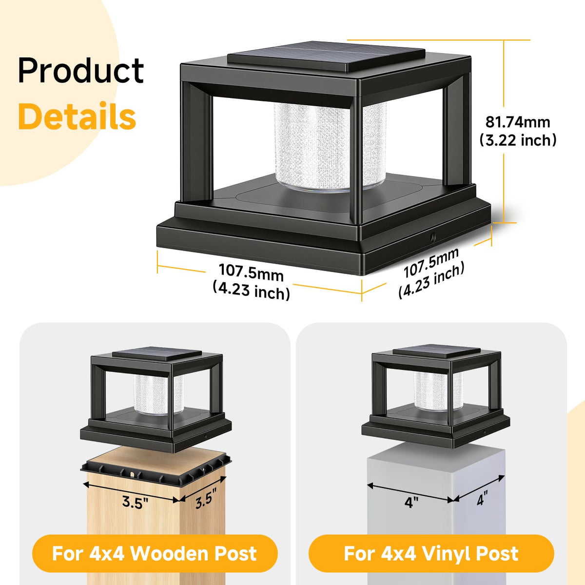 FOLKSMATE solar post cap light in warm white mode for cozy garden ambiance