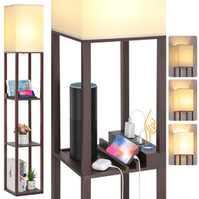 FOLKSMATE touch-control shelf floor lamp with dimmable light for living rooms
