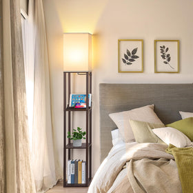 FOLKSMATE floor lamp with USB ports and outlet for device charging