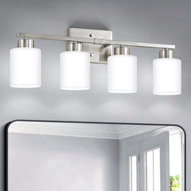FonmYim brushed nickel 4-light vanity over mirror for even bathroom illumination.