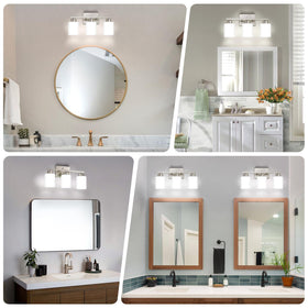 FonmYim milky white glass shades providing soft, bright vanity lighting.