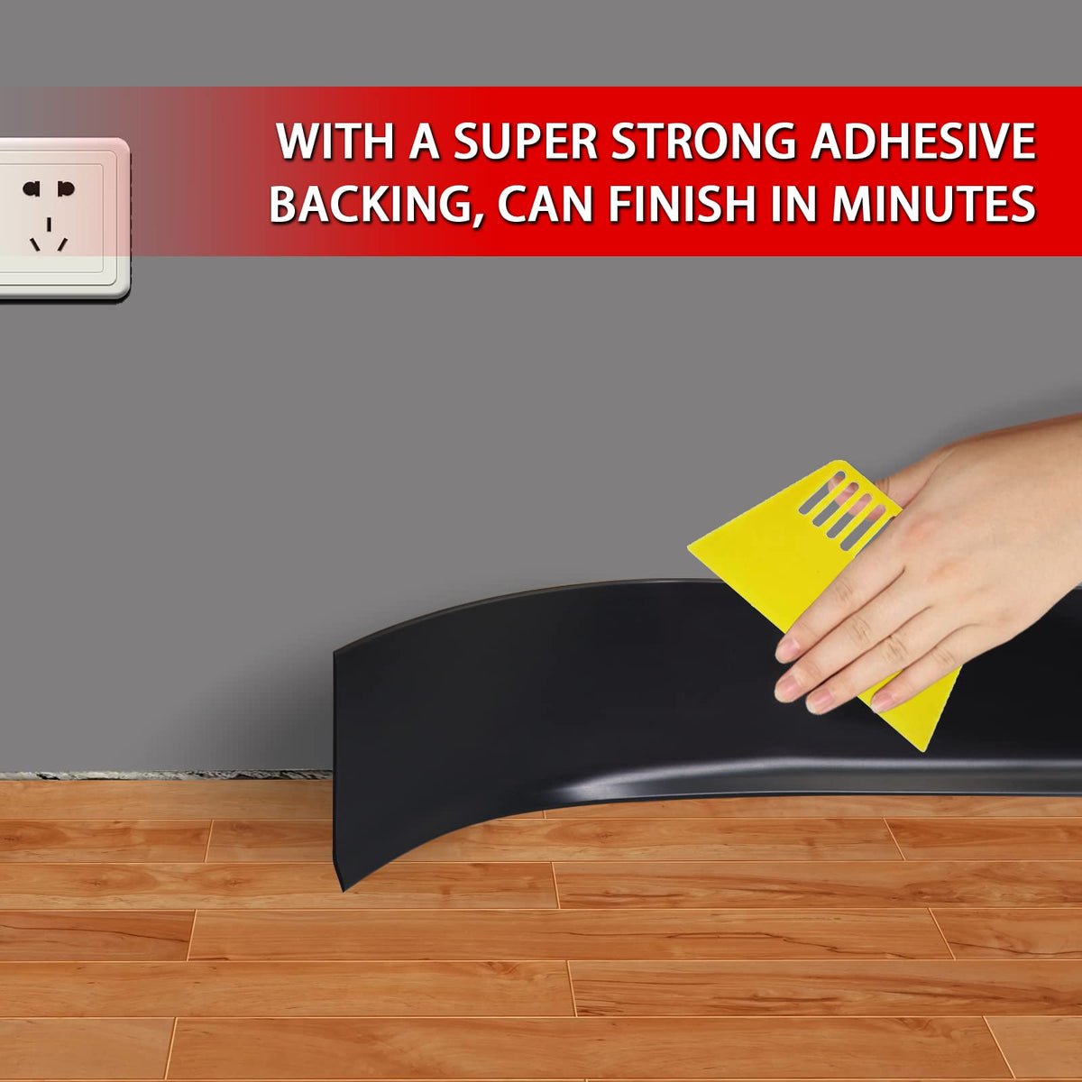 FONUNO black baseboard corner close-up demonstrates clean edge alignment