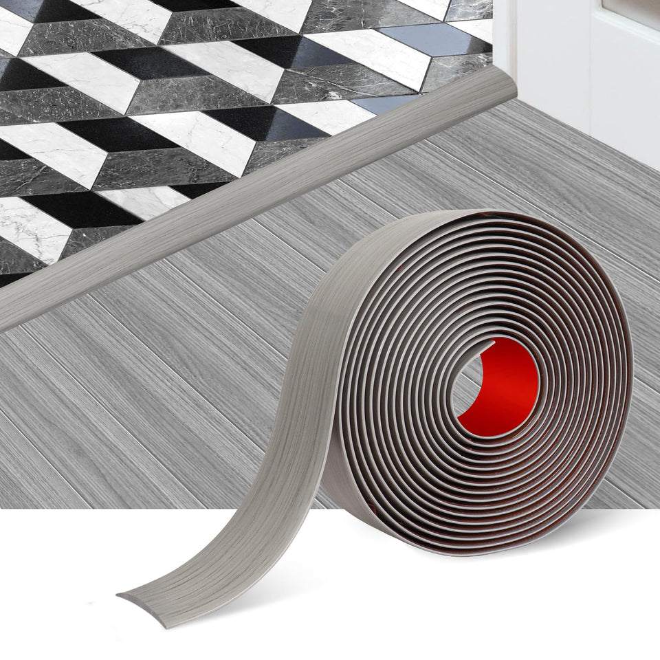 FONUNO floor transition strip gray wood grain for seamless room transitions.