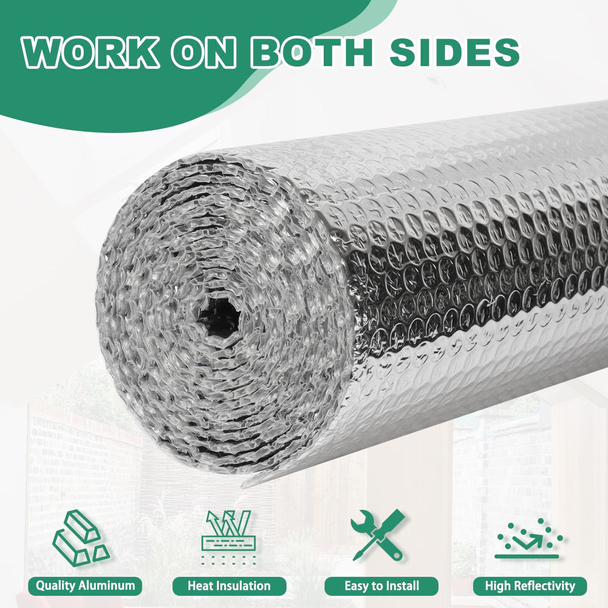 FONUNO Reflective Bubble Insulation on a roof panel blocks radiant heat.