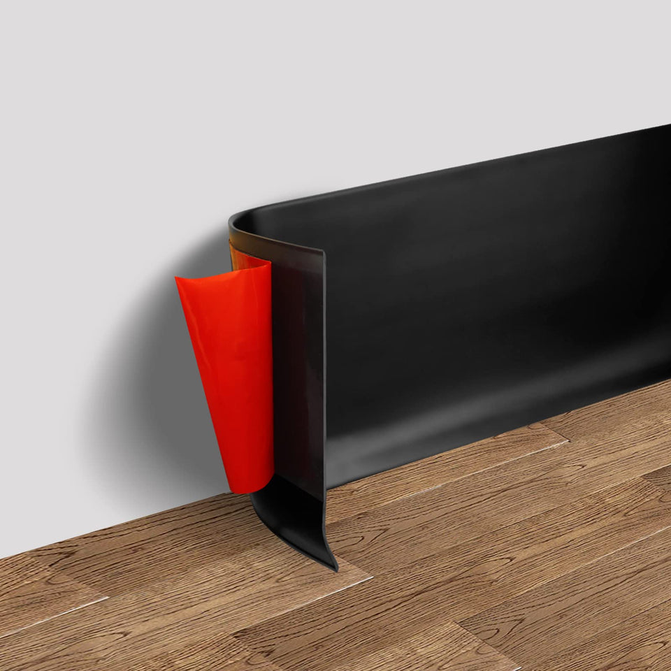FONUNO vinyl wall base black 4in by 20ft, durable, seamless edge protection.