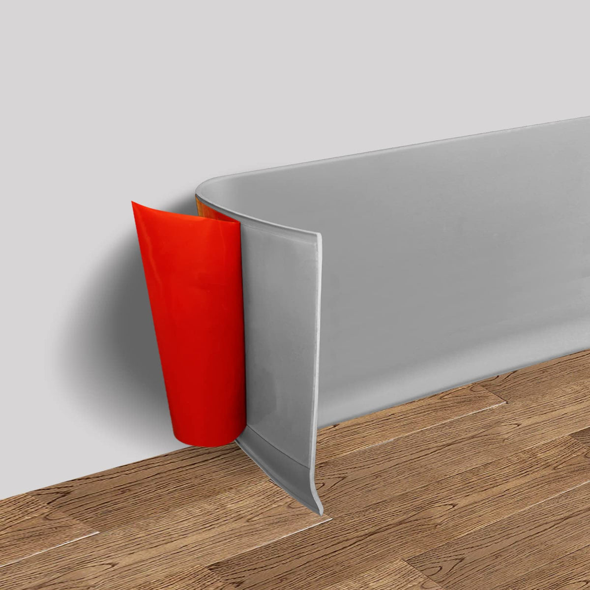 Fonuno vinyl wall base gray roll shows flexible, durable coverage for quick installation.