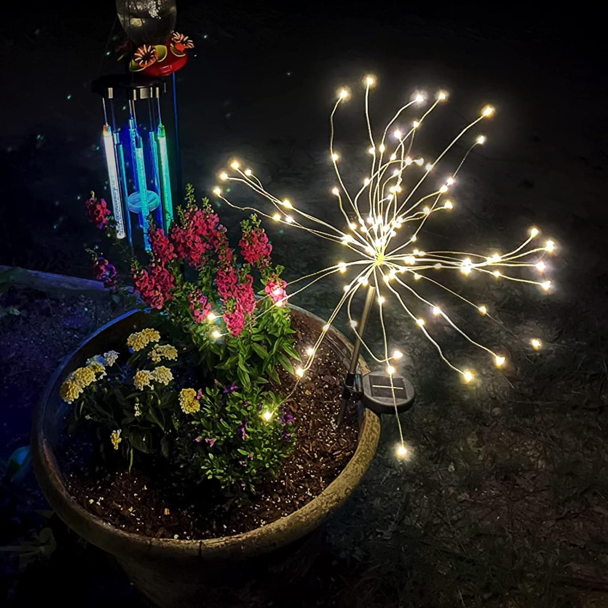 FOOING solar firework lights for backyard party illumination.
