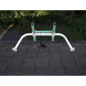 Foozet Ladder Stabilizer aiding roof and gutter work scenarios