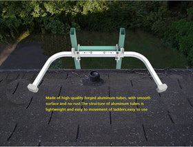 Foozet Ladder Stabilizer side view showing creamy rubber mat for gutter work
